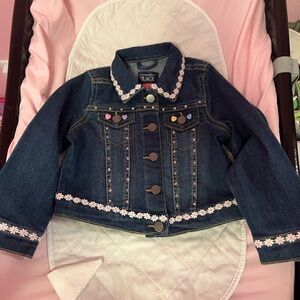 Personalized Children's Place Blue Denim Jacket with Pink Floral Trim